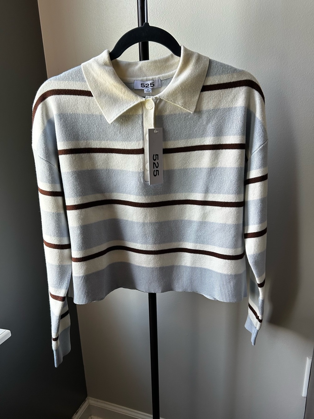 525 America Seraphina Cropped Rugby Pullover in Arctic Ice Stripe
